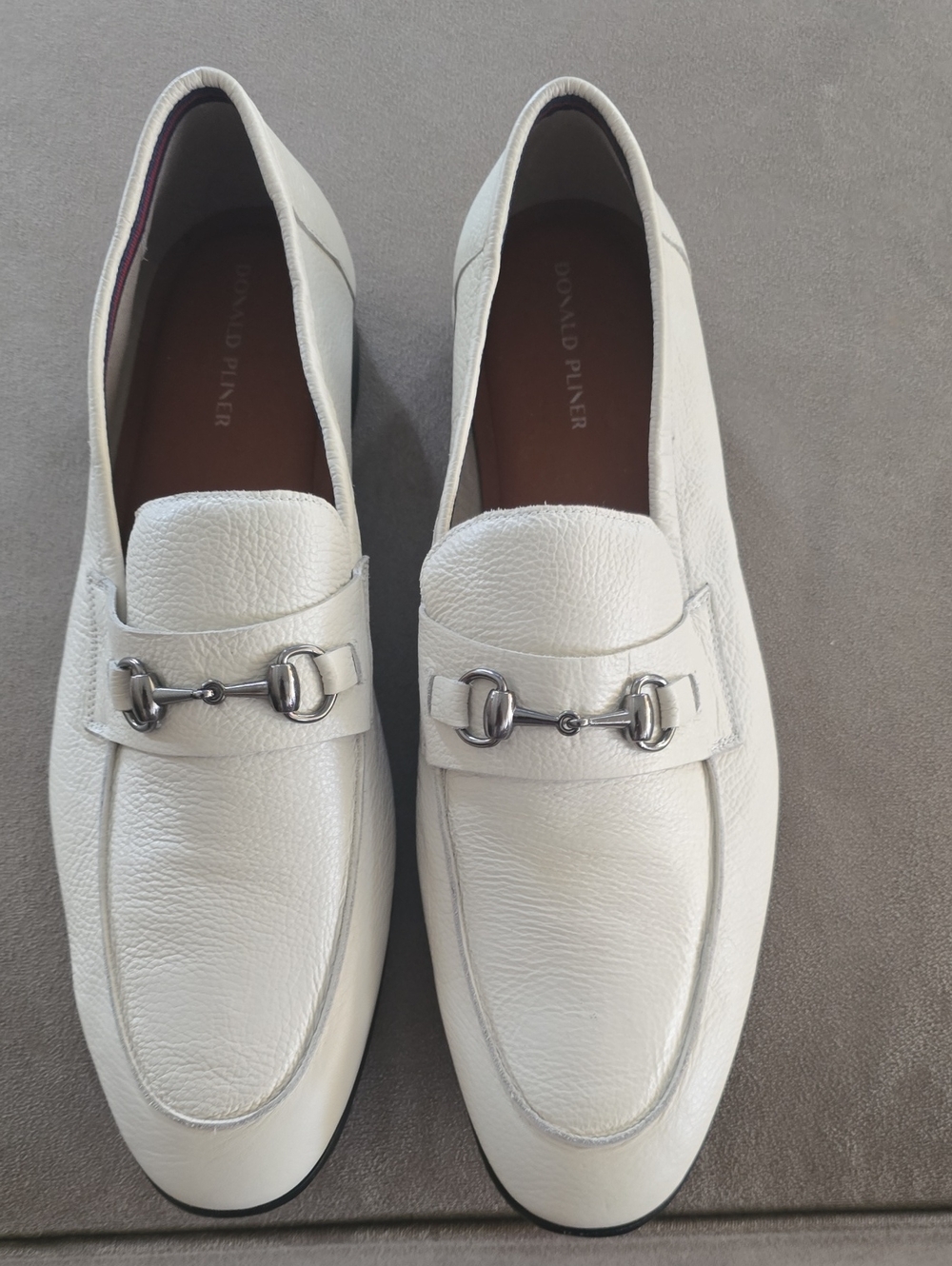Donald J. Pliner White Leather Bit Loafers with Silver Hardware